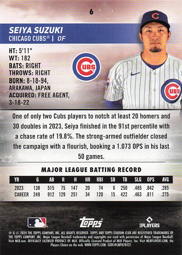 2024 Stadium Club Baseball Seiya Suzuki #6