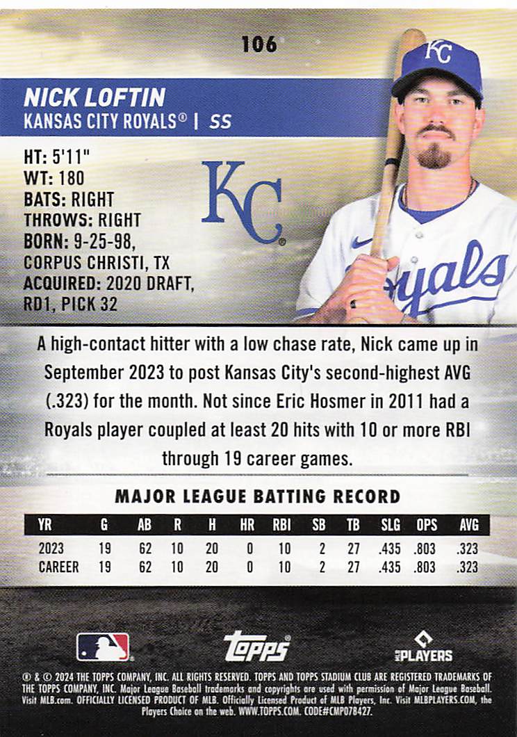 2024 Stadium Club Baseball Nick Loftin #106