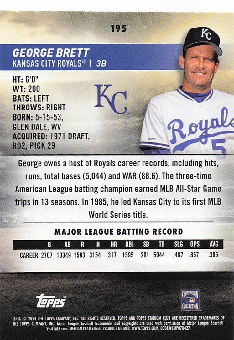 2024 Stadium Club Baseball Black Foil George Brett #195