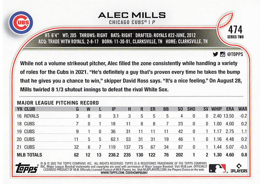 2022 Topps Baseball Alec Mills #474