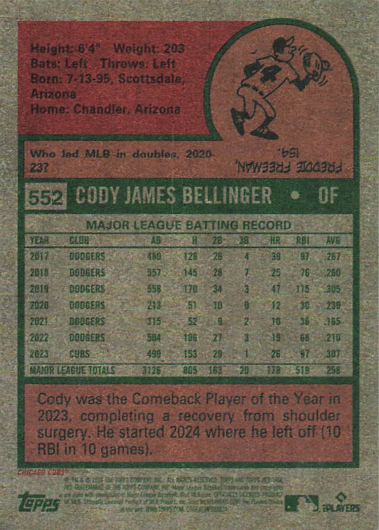 2024 Topps Heritage Baseball Cody Bellinger #552