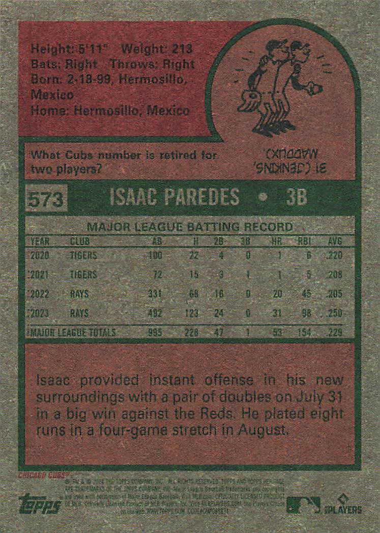 2024 Topps Heritage Baseball Isaac Paredes #573