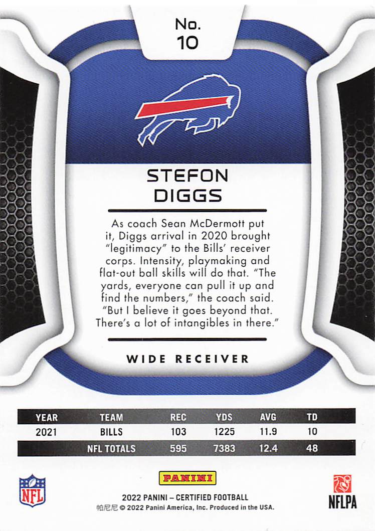 2022 Panini Certified Football Stefon Diggs #10
