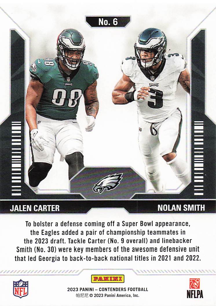 2023 Panini Contenders Football Round Numbers Red Jalen Carter / Nolan Smith #6