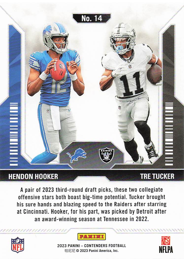 2023 Panini Contenders Football Round Numbers Red Hendon Hooker / Tre Tucker #14