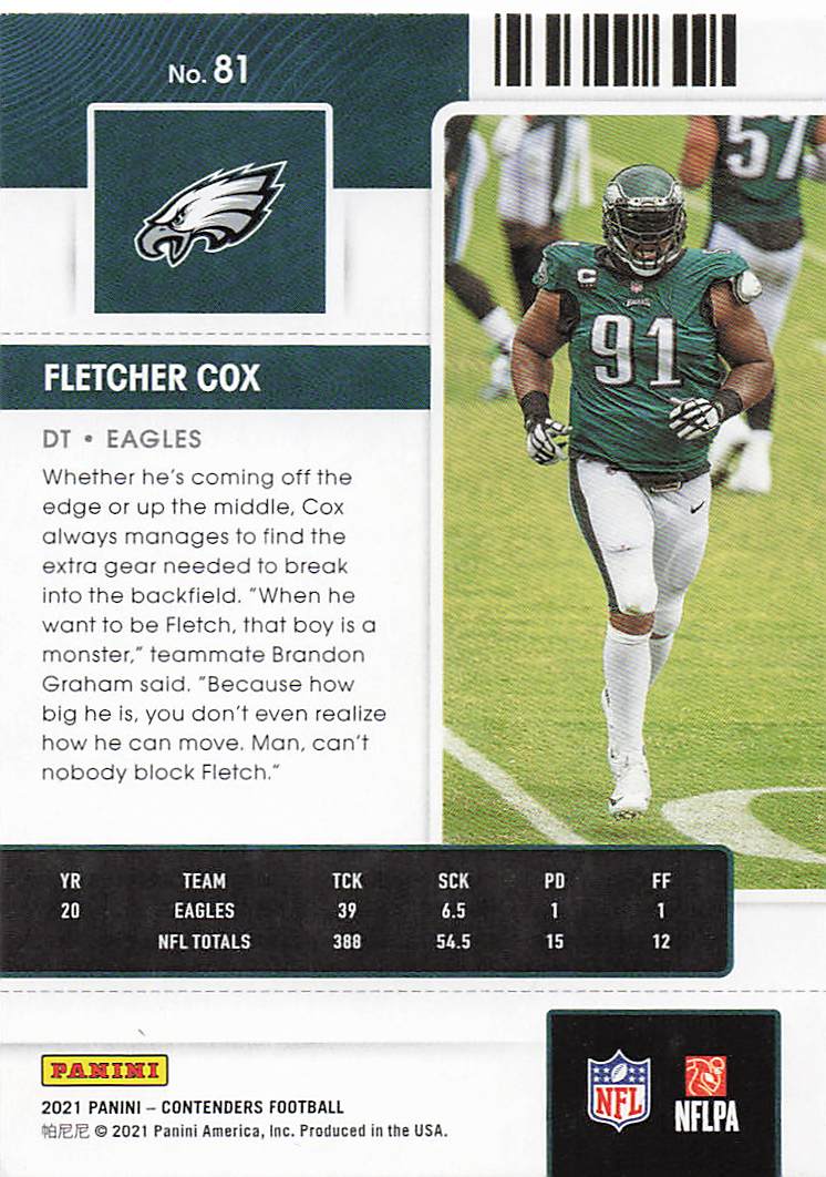 2021 Panini Contenders Football Fletcher Cox #81