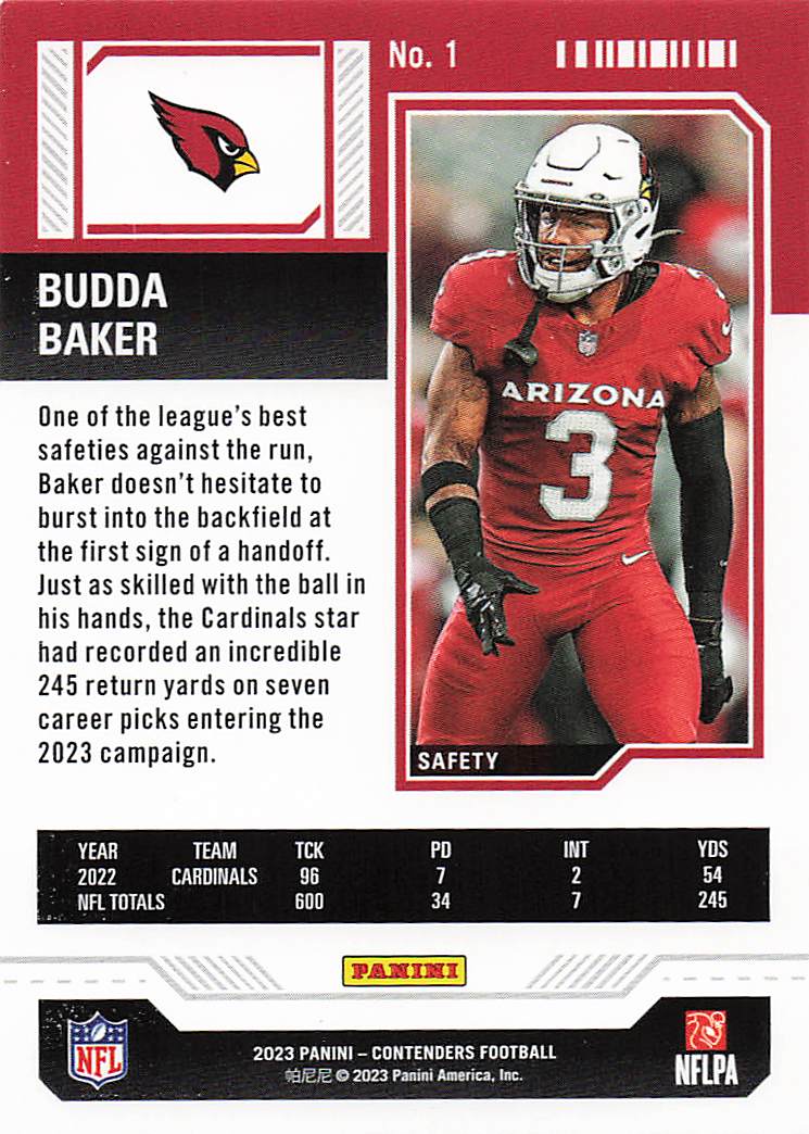 2023 Panini Contenders Football Game Ticket Bronze Budda Baker #1