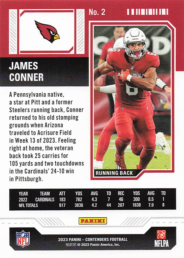 2023 Panini Contenders Football Season Ticket Retail James Conner #2