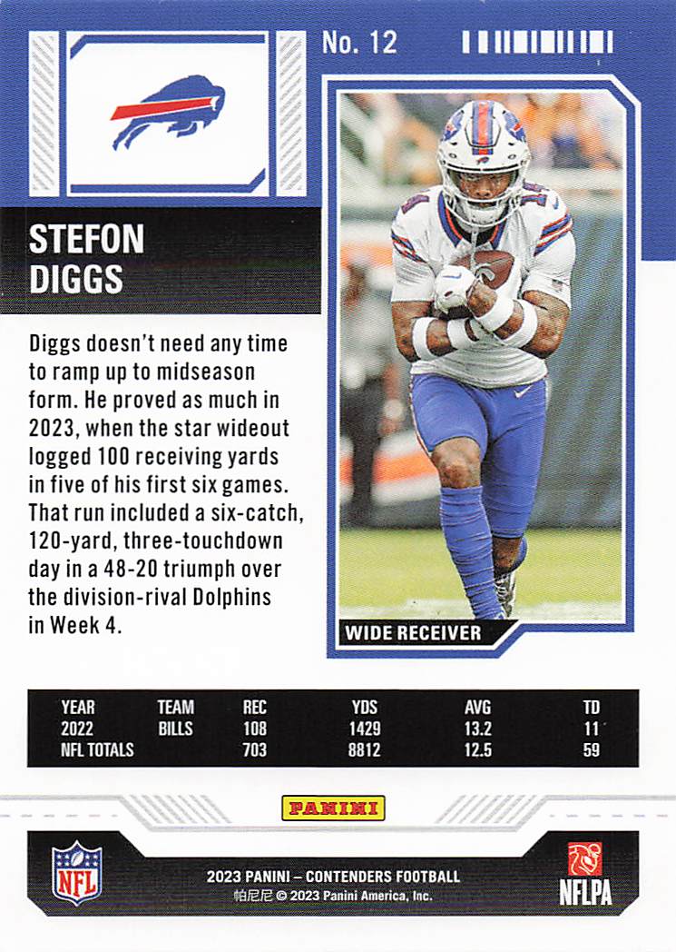 2023 Panini Contenders Football Season Ticket Retail Stefon Diggs #12
