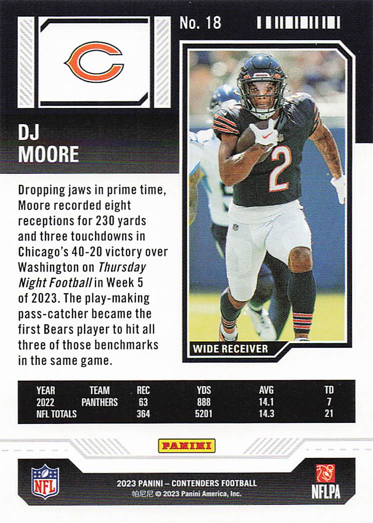 2023 Panini Contenders Football Season Ticket Retail DJ Moore #18