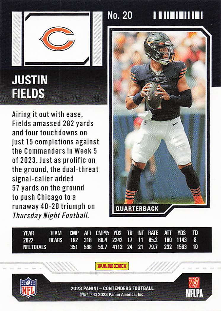 2023 Panini Contenders Football Season Ticket Retail Justin Fields #20
