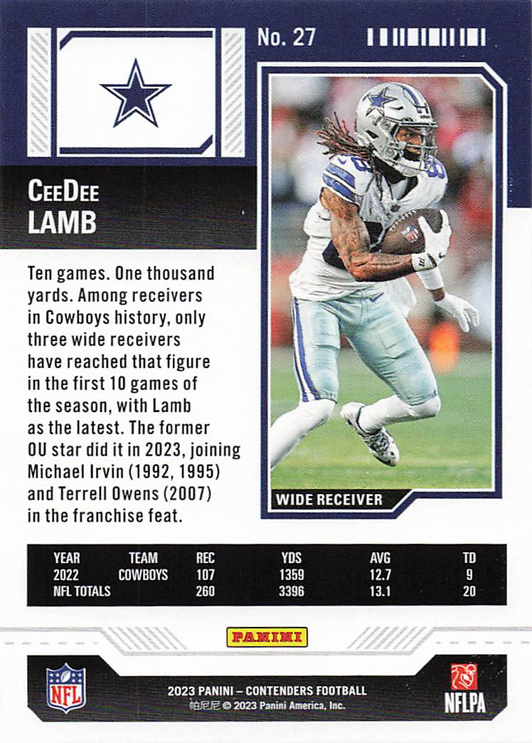 2023 Panini Contenders Football Season Ticket Retail CeeDee Lamb #27