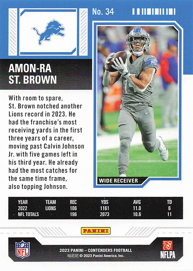 2023 Panini Contenders Football Season Ticket Retail Amon-Ra St. Brown #34