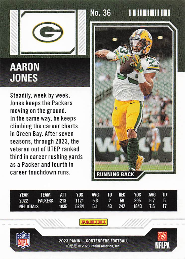 2023 Panini Contenders Football Season Ticket Retail Aaron Jones #36