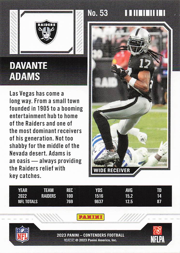 2023 Panini Contenders Football Season Ticket Retail Davante Adams #53
