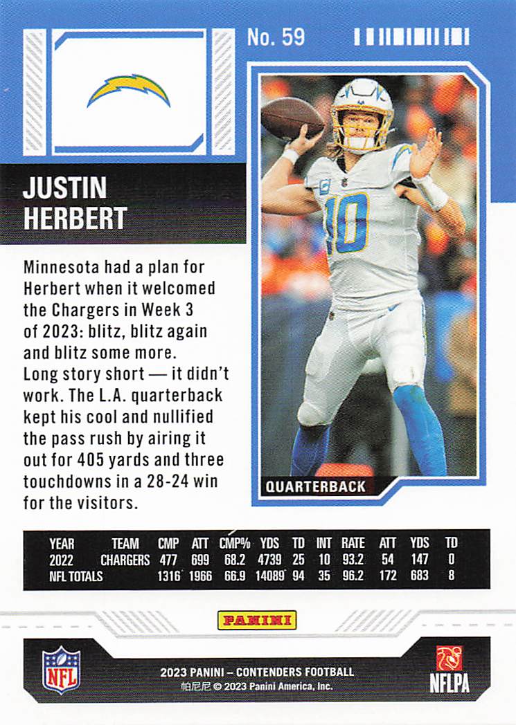 2023 Panini Contenders Football Season Ticket Retail Justin Herbert #59