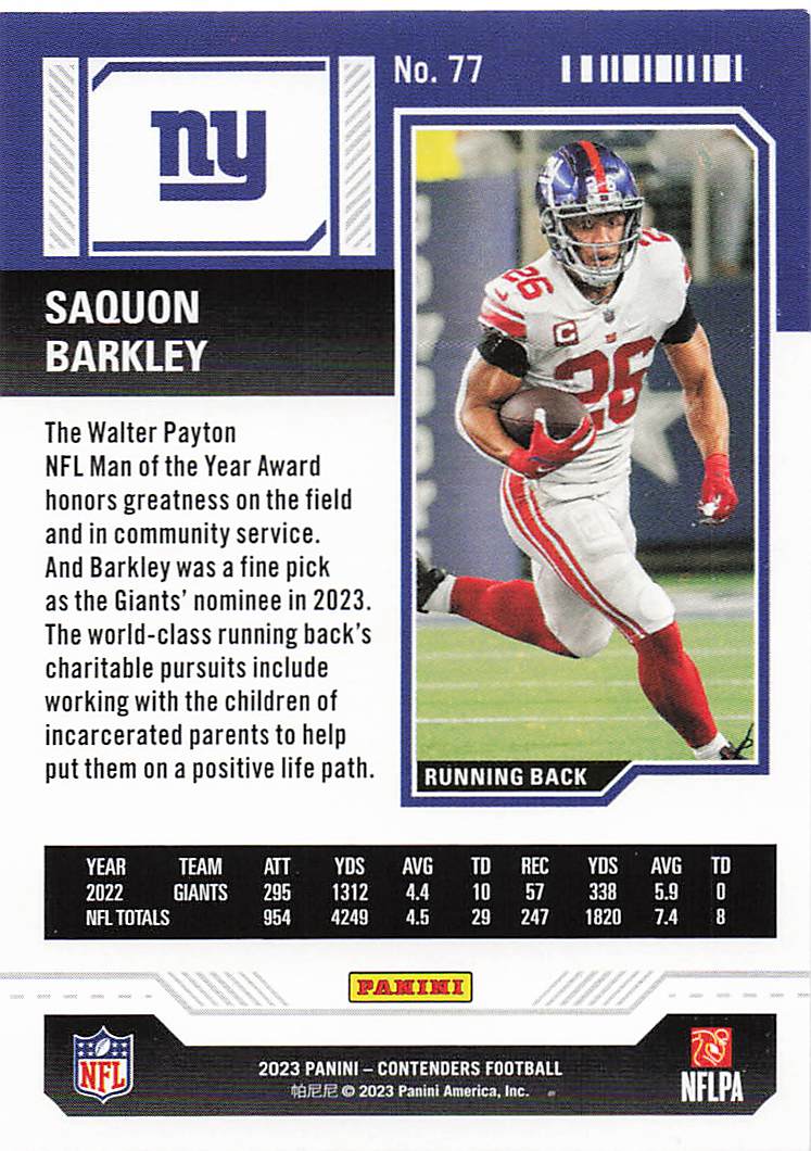 2023 Panini Contenders Football Season Ticket Retail Saquon Barkley #77