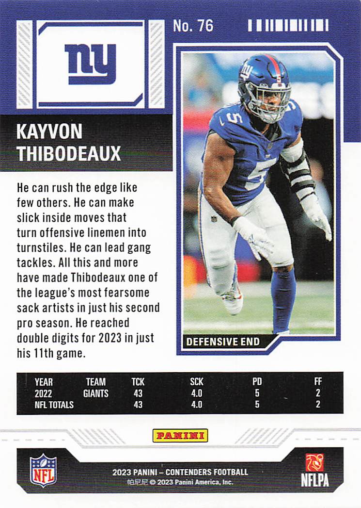 2023 Panini Contenders Football Season Ticket Retail Kayvon Thibodeaux #76