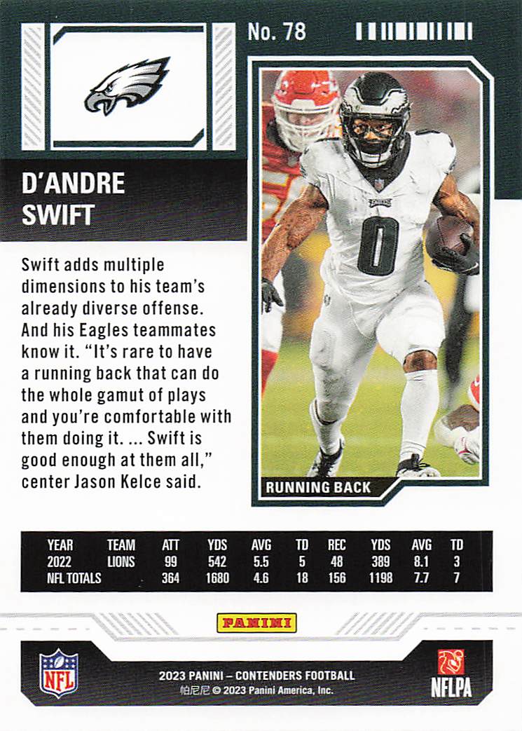 2023 Panini Contenders Football Season Ticket Retail D'Andre Swift #78