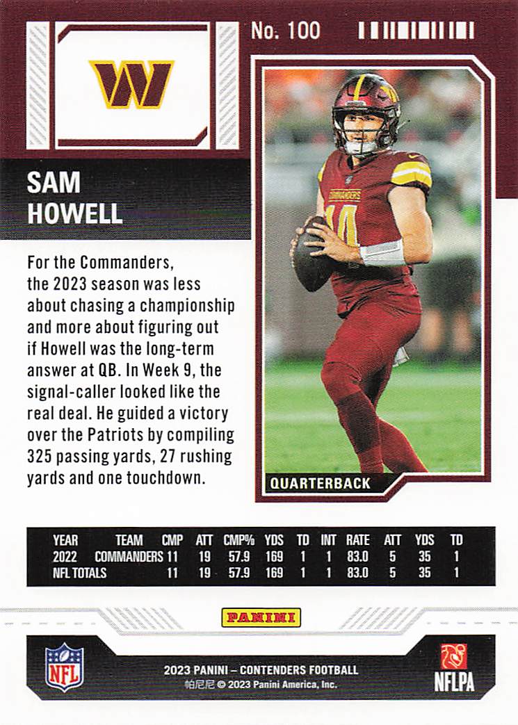 2023 Panini Contenders Football Season Ticket Retail Sam Howell #100