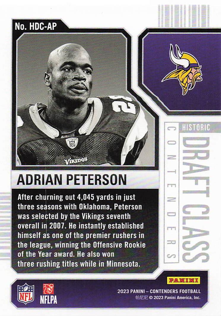 2023 Panini Contenders Historic Draft Class Contenders Adrian Peterson #HDC-AP