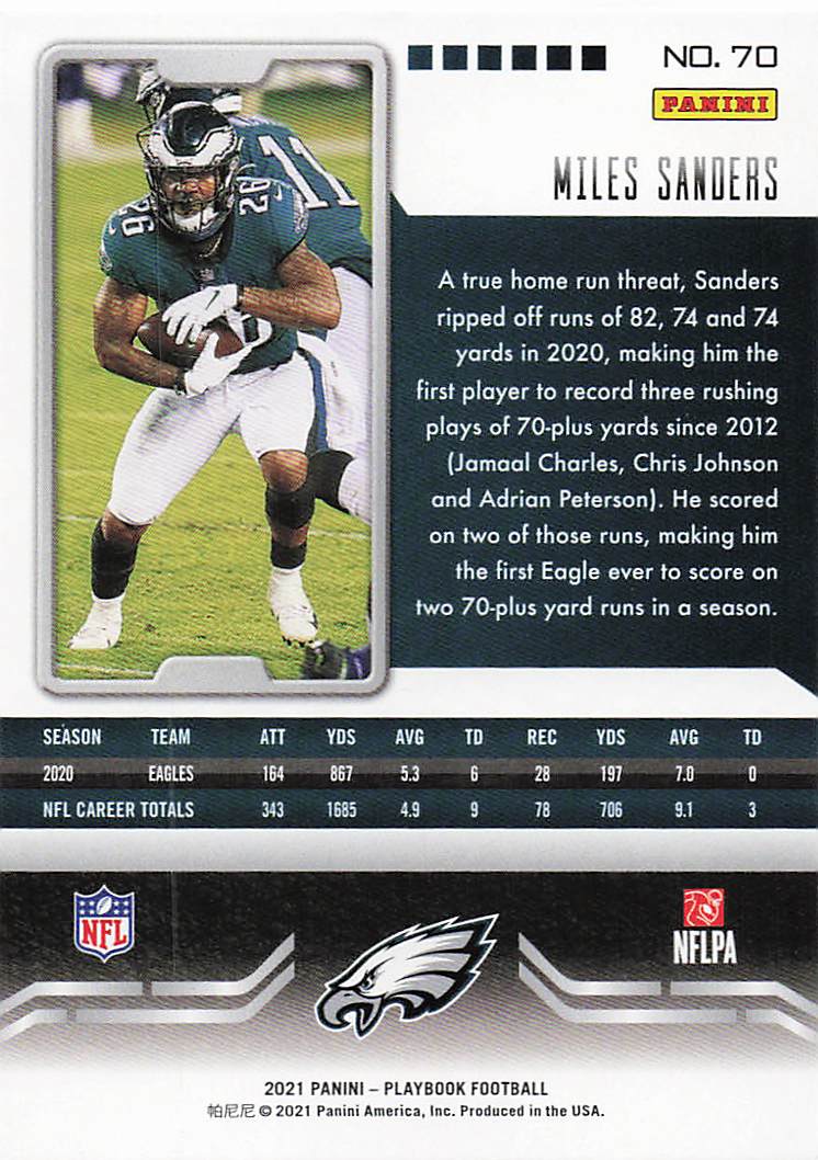 2021 Panini Playbook Football Miles Sanders #70