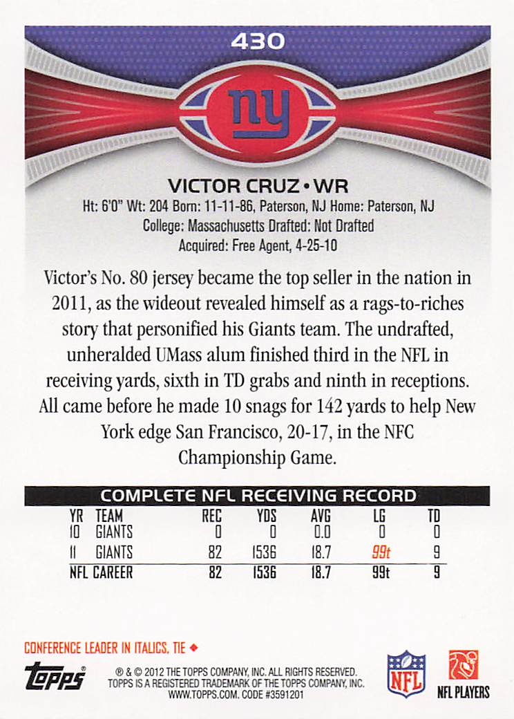 2012 Topps Football Gold Victor Cruz #430