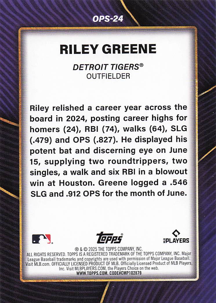 2025 Topps Baseball OPS Leaders Riley Greene #OPS-24