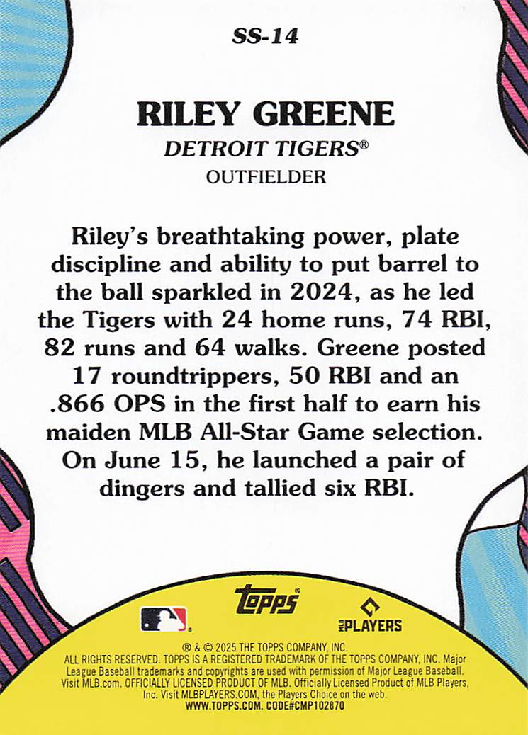 2025 Topps Baseball Summer Superstars Riley Greene #SS-14