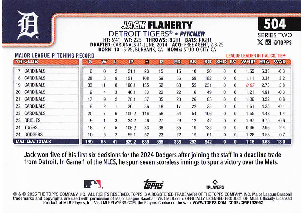 2025 Topps Baseball Jack Flaherty #504