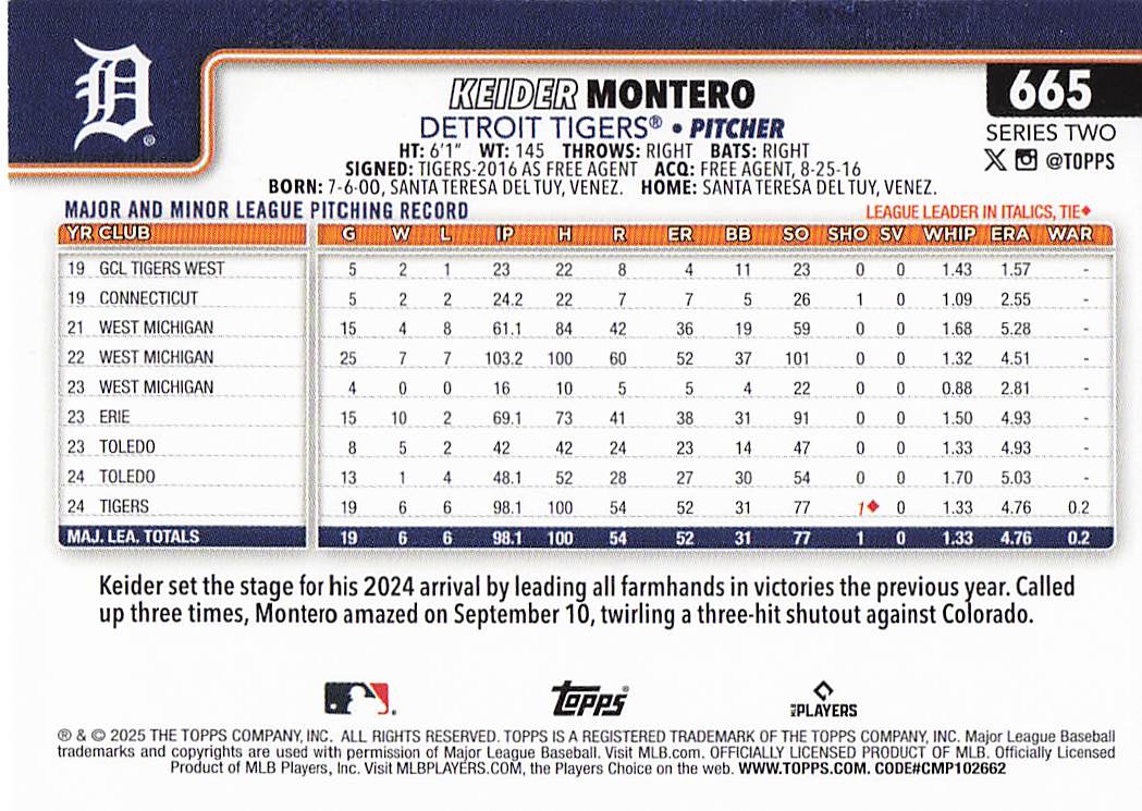 2025 Topps Baseball Keider Montero #665 Rookie