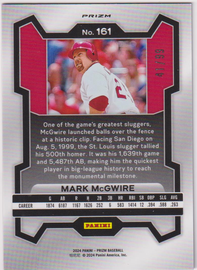 2024 Panini Prizm Baseball Purple Prizms Mark McGwire #161