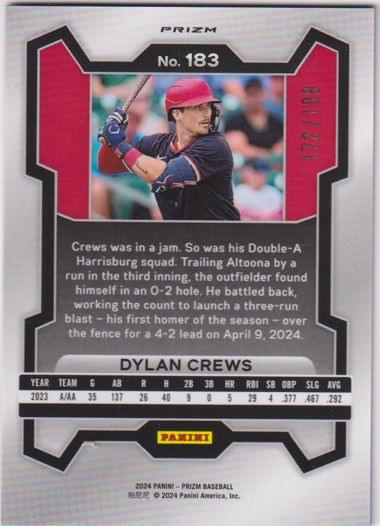 2024 Panini Prizm Baseball Blue Prizms Dylan Crews #183
