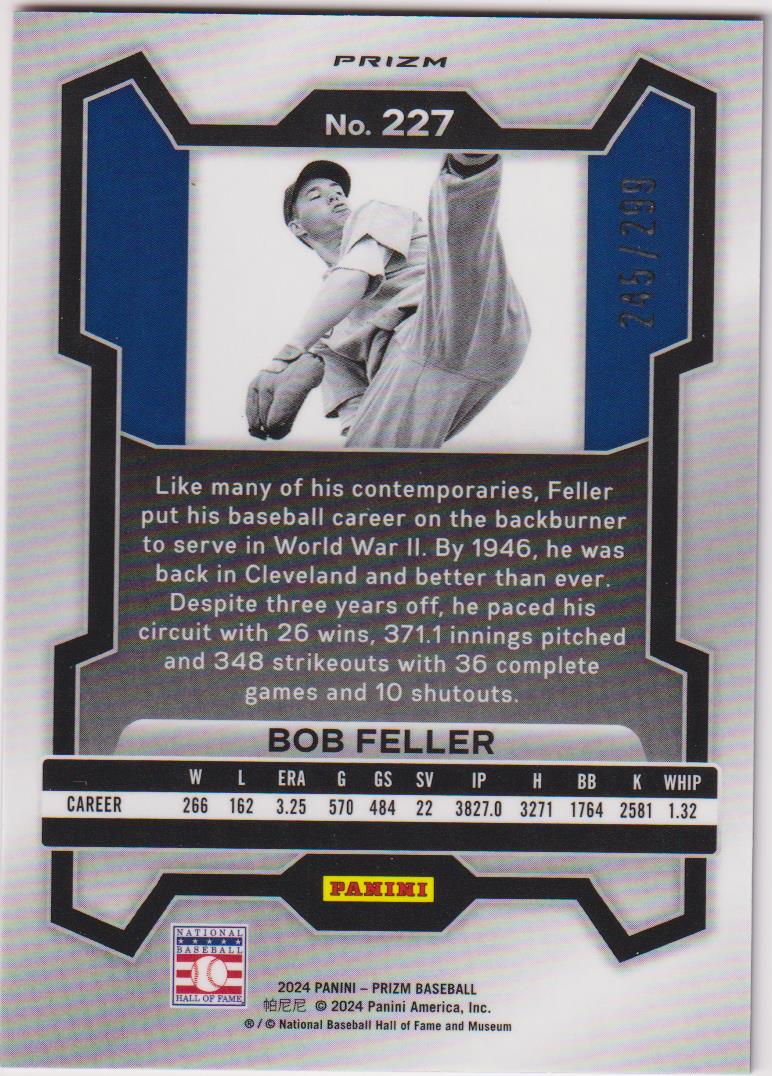 2024 Panini Prizm Baseball Red Prizms 245/299 Bob Feller #227