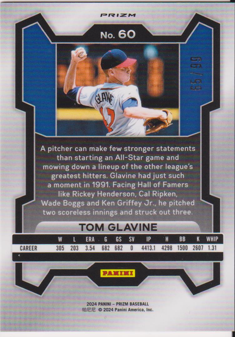 2024 Panini Prizm Baseball Purple Prizms 65/99 Tom Glavine #60
