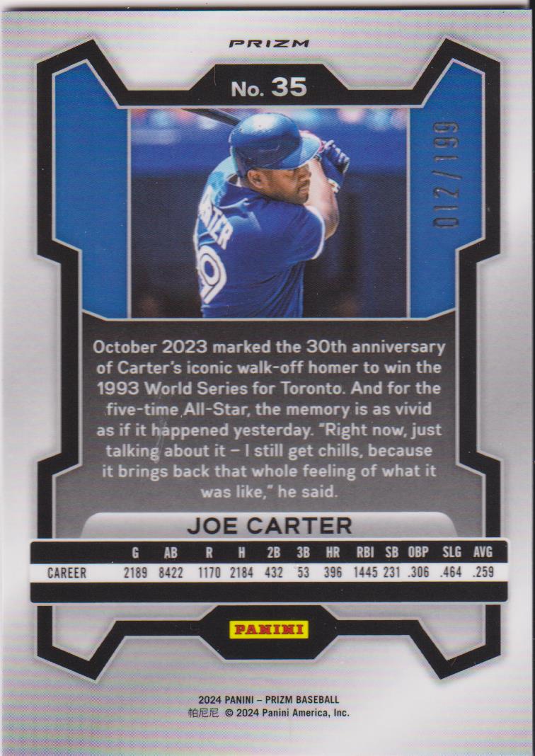2024 Panini Prizm Baseball Blue Prizms 012/199 Joe Carter #35