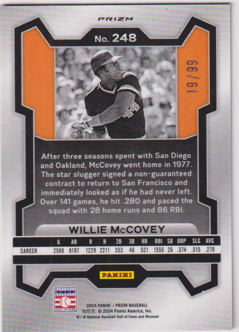 2024 Panini Prizm Baseball Purple Prizms 19/99 Willie McCovey #248