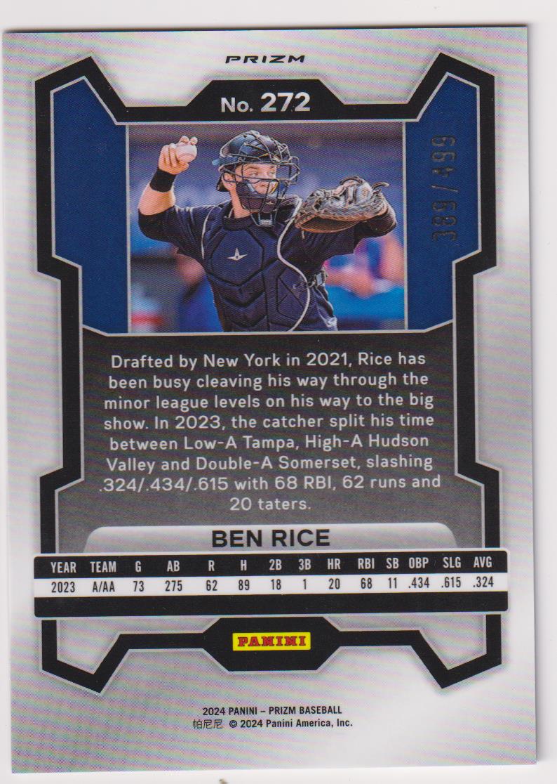 2024 Panini Prizm Baseball Pulsar Prizms 289/499 Ben Rice #272