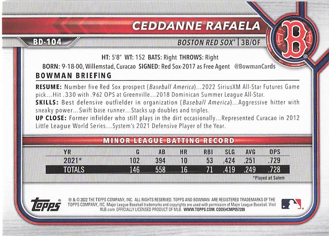 2022 Bowman Draft Baseball Ceddanne Rafaela #BD-104