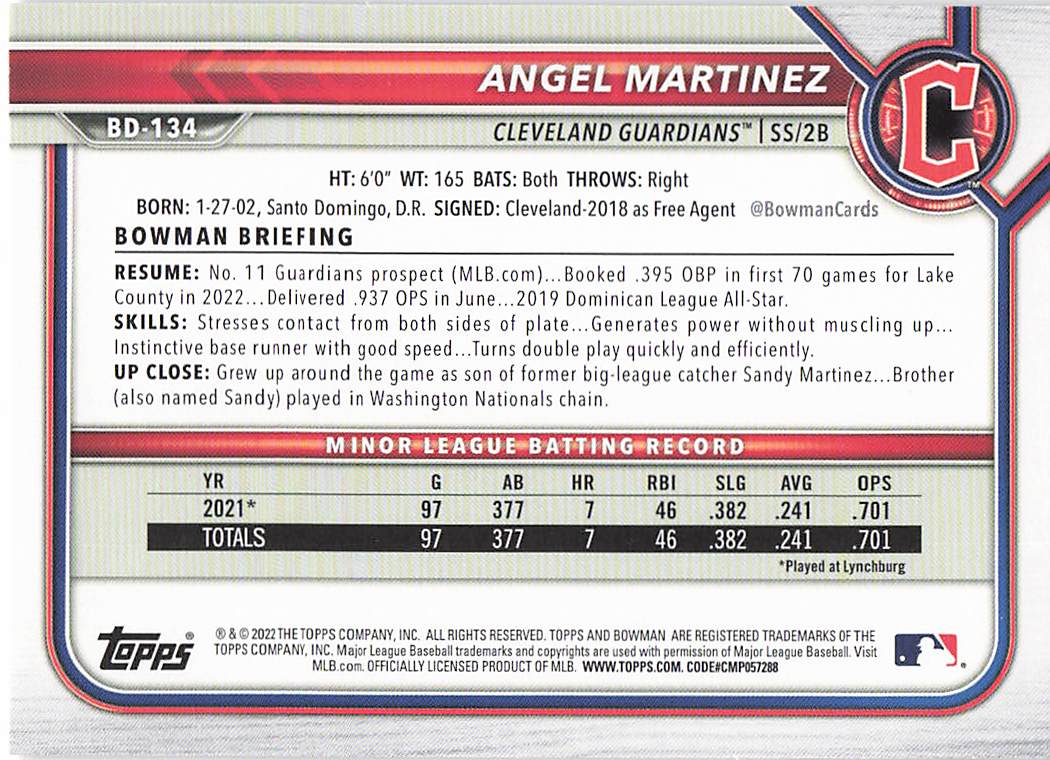 2022 Bowman Draft Baseball Angel Martinez #BD-134