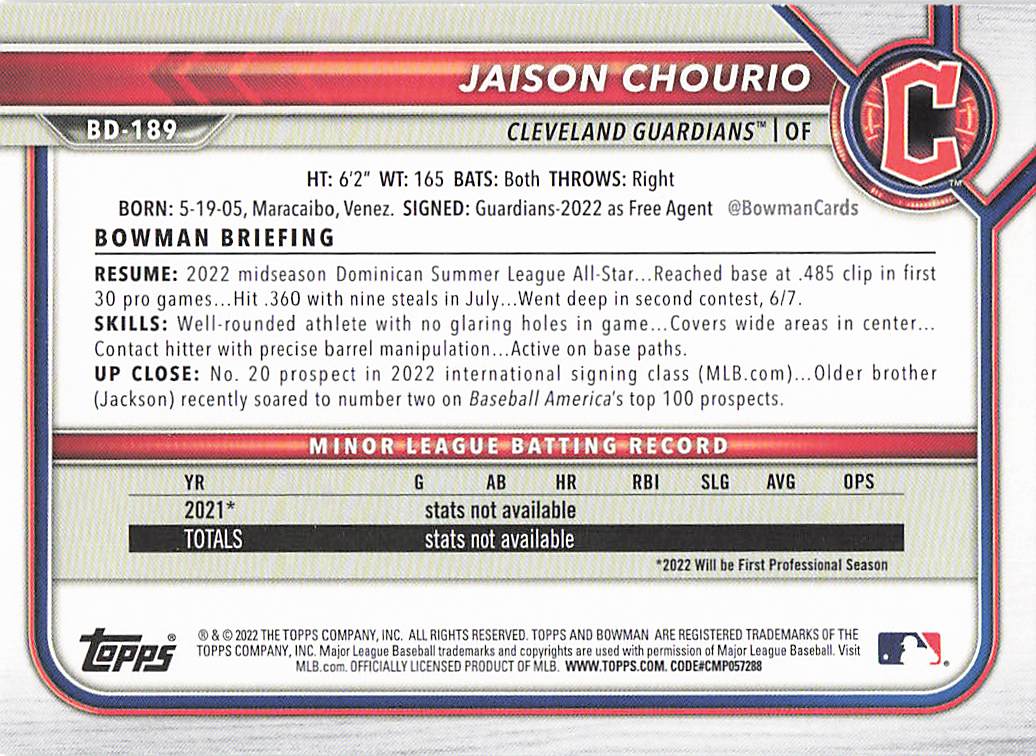 2022 Bowman Draft Baseball Jaison Chourio #BD-189