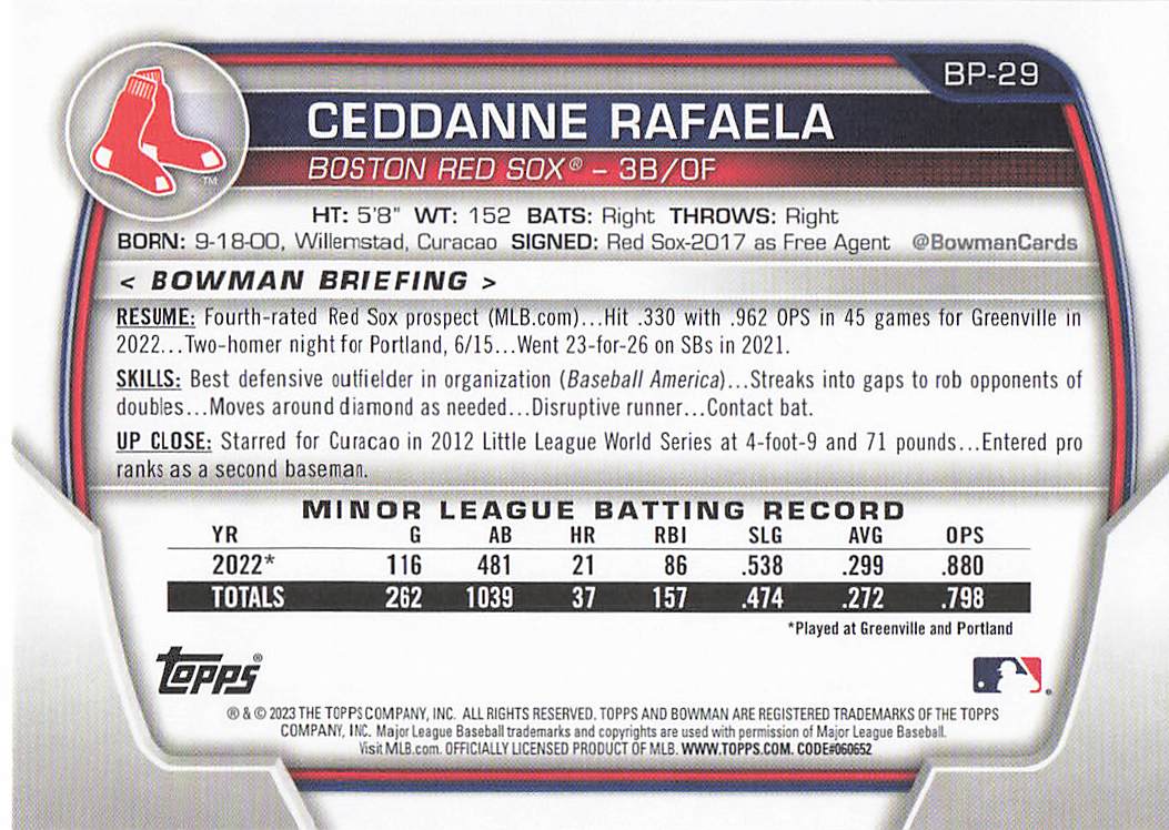 2023 Bowman Baseball Prospects Ceddanne Rafaela #BP-29