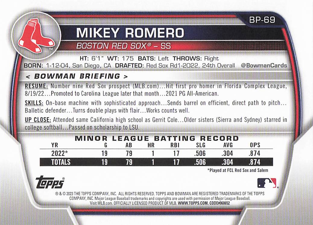 2023 Bowman Draft Baseball Kristian Campbell #BD-125