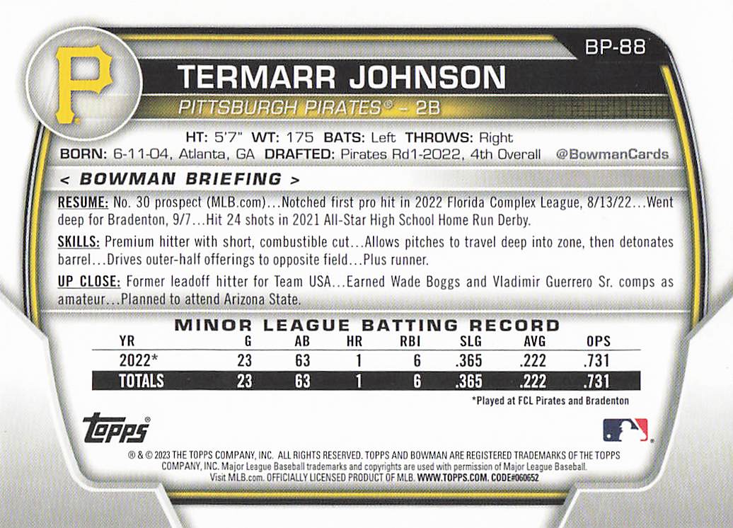 2023 Bowman 1st Edition Baseball Termarr Johnson #BPPF-88
