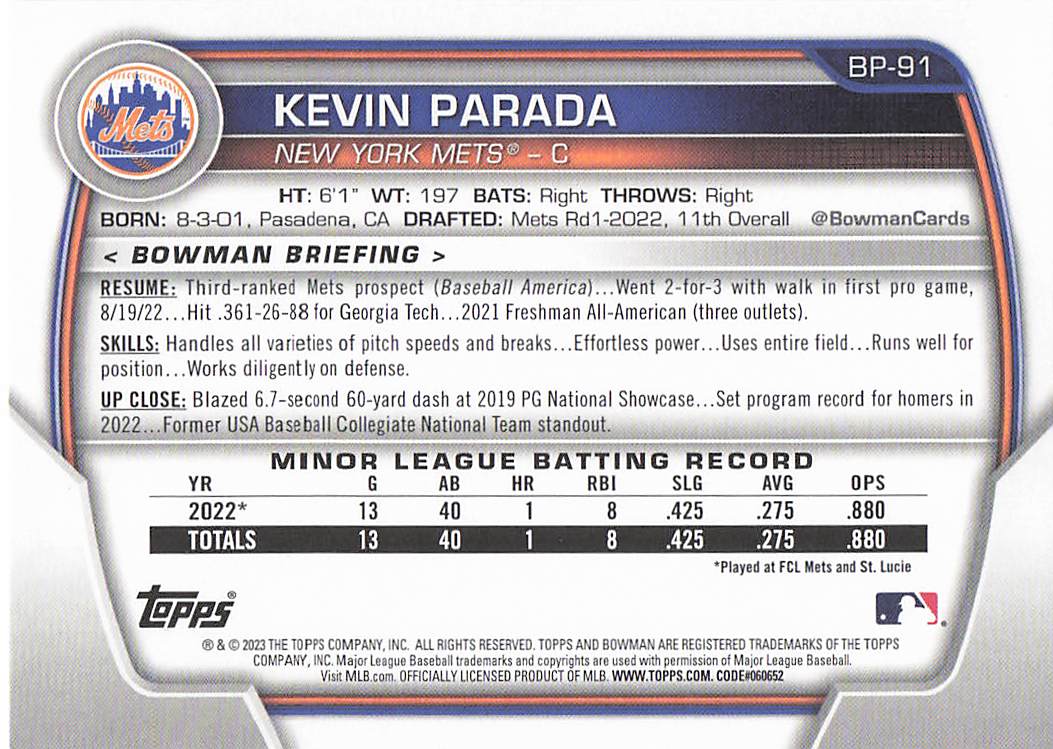 2023 Bowman 1st Edition Baseball Kevin Parada #BPPF-91