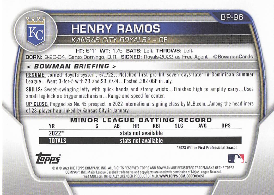 2023 Bowman 1st Edition Baseball Henry Ramos #BPPF-96