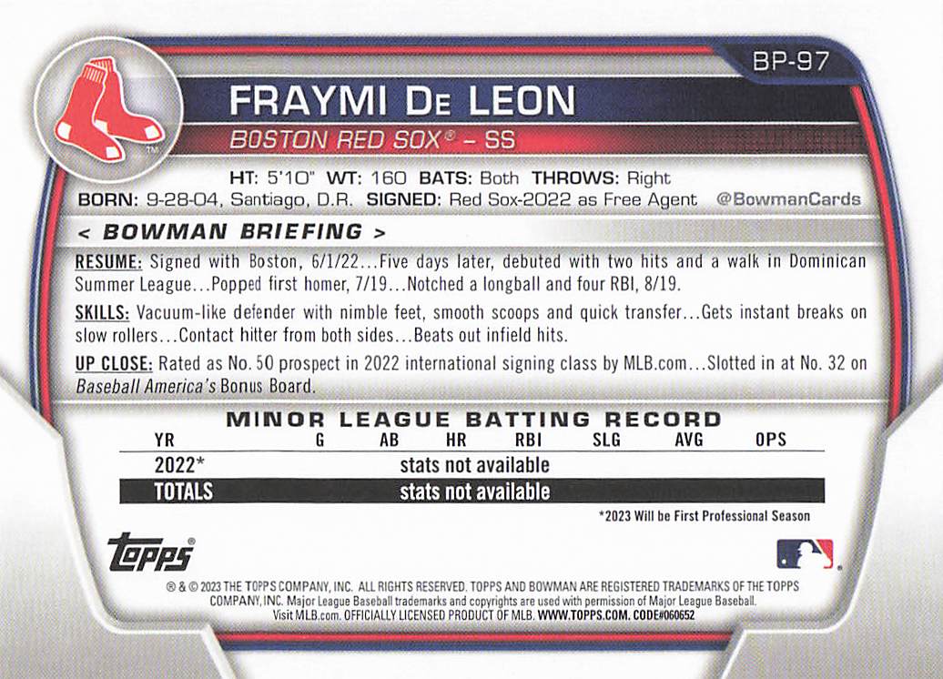 2023 Bowman 1st Edition Baseball Fraymi De Leon #BPPF-97