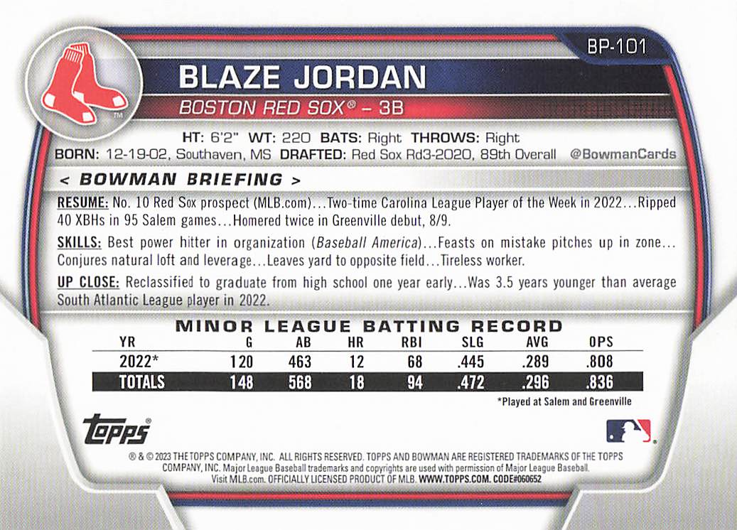 2023 Bowman 1st Edition Baseball Blaze Jordan #BPPF-101