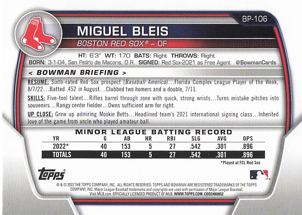 2023 Bowman 1st Edition Baseball Miguel Bleis #BPPF-106