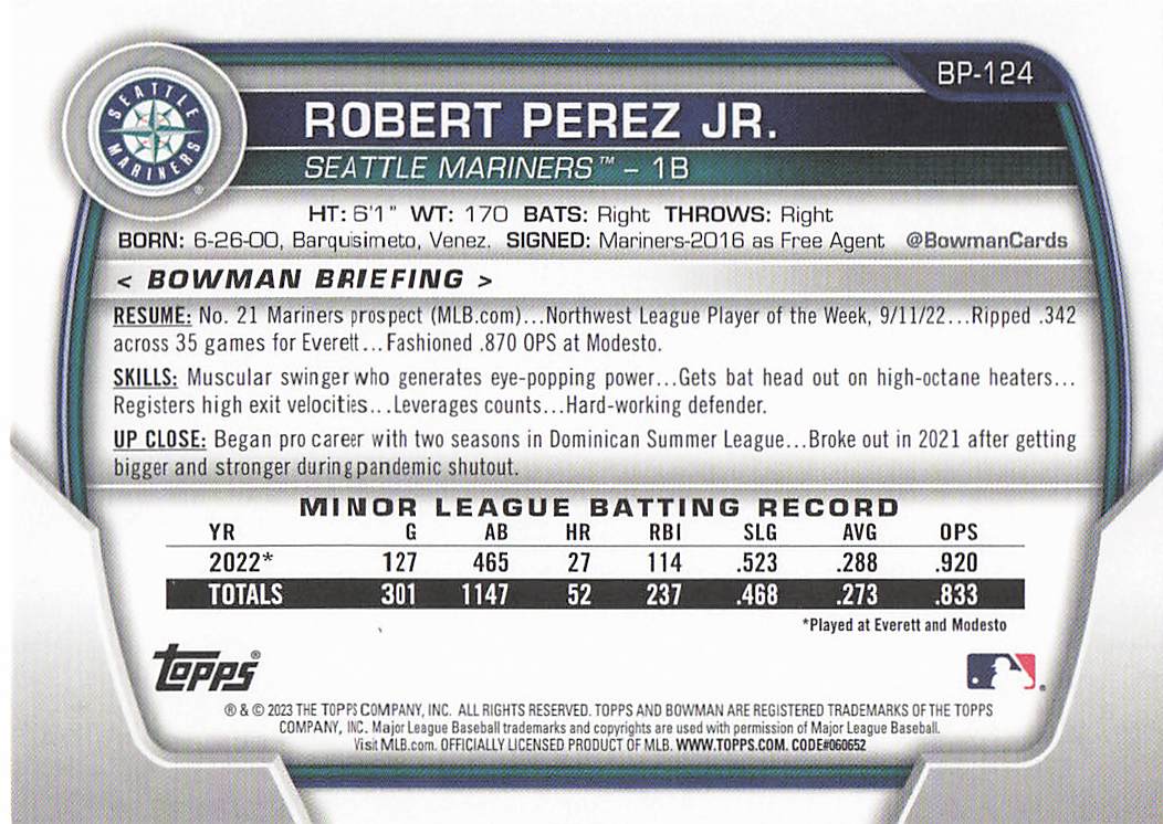 2023 Bowman 1st Edition Baseball Robert Perez Jr. #BPPF-124